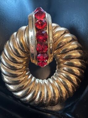 Vintage Coro Gold-Tone Brooch Pendant with Red Crystal Accent